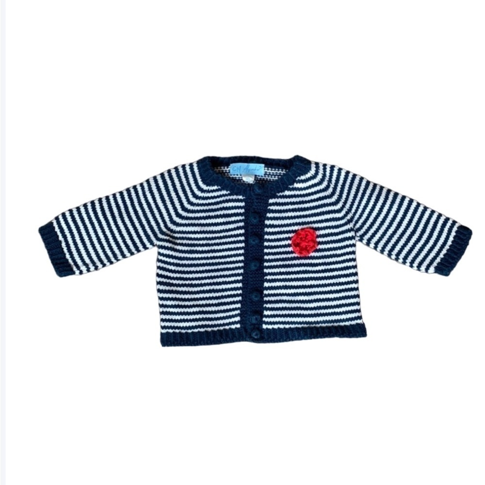 Etel Alexandrov blue and white stripe European handknit sweater Size 12-18 M